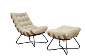 Kit Poltrona Decorativa Costela e Puff Eva Preto Mad - Bege Kit Poltrona Decorativa Costela e Puff Eva Preto Mad - Bege