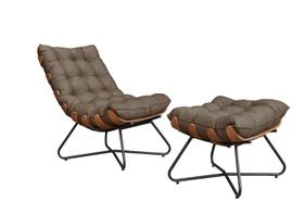 Kit Poltrona Decorativa Costela e Puff Eva Preto Mad -Marrom Kit Poltrona Decorativa Costela e Puff Eva Preto Mad -Marrom