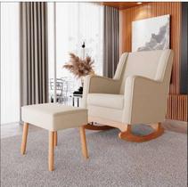 Kit Poltrona Decorativa de Amamentação Aquila com Balanço e Puff de Apoio Linho bege - Conceito Estofados