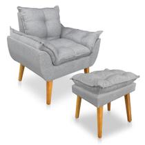 Kit Poltrona Decorativa e Puff Opala Luxo Linho Cinza Dal Poz Estofados Kit Poltrona Decorativa e Puff Opala Luxo Linho Cinza Dal Poz Estofados