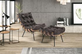 Kit Poltrona Decorativa Em Costela E Puff Couro Cor Marrom Kit Poltrona Decorativa Em Costela E Puff Couro Cor Marrom