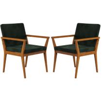 Kit Poltrona Decorativa Em Veludo Tip Verde Musgo / Amêndoa