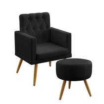 Kit Poltrona Decorativa Estofada Nina Com Rodapé E Botões Capitonê e Puff Solar Couro Artificial Preto Aradecor Kit Poltrona Decorativa Estofada Nina Com Rodapé E Botões Capitonê e Puff Solar Couro Artificial Preto Aradecor
