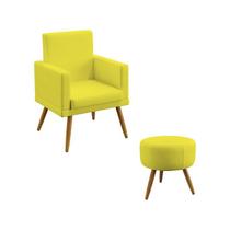 Kit Poltrona Decorativa Estofada Nina e Puff Solar Com Rodapé Sued Amarelo Aradecor Kit Poltrona Decorativa Estofada Nina e Puff Solar Com Rodapé Sued Amarelo Aradecor