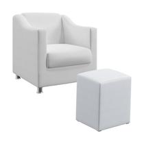 Kit Poltrona Decorativa Estofada Para Sala De Estar Alya E Puff Izar Couro Branco Aradecor