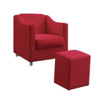 Kit Poltrona Decorativa Estofada Para Sala De Estar Alya E Puff Izar Sued Vermelho Aradecor