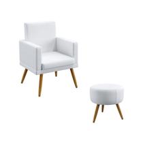 Kit Poltrona Decorativa Estofada Para Sala De Estar Nina Com Rodapé e Puff Solar Couro Branco Aradecor Kit Poltrona Decorativa Estofada Para Sala De Estar Nina Com Rodapé e Puff Solar Couro Branco Aradecor