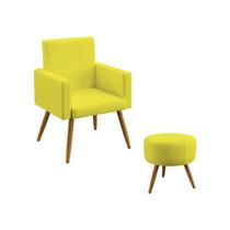 Kit Poltrona Decorativa Estofada Para Sala De Estar Nina e Puff Solar Sued Amarelo Aradecor