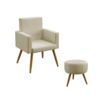 Kit Poltrona Decorativa Estofada Para Sala De Estar Nina e Puff Solar Sued Bege Aradecor Kit Poltrona Decorativa Estofada Para Sala De Estar Nina e Puff Solar Sued Bege Aradecor