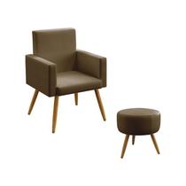 Kit Poltrona Decorativa Estofada Para Sala De Estar Nina e Puff Solar Sued Capuccino Aradecor