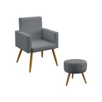 Kit Poltrona Decorativa Estofada Para Sala De Estar Nina e Puff Solar Sued Cinza Aradecor