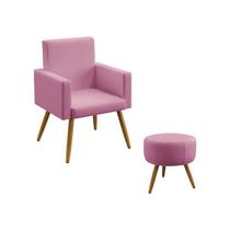 Kit Poltrona Decorativa Estofada Para Sala De Estar Nina e Puff Solar Sued Rosê Aradecor