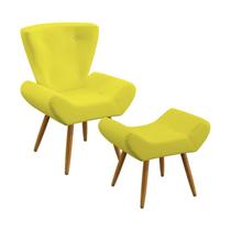 Kit Poltrona Decorativa Estofada Para Sala De Estar Polaris e Puff Polar Sued Amarelo Aradecor