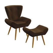 Kit Poltrona Decorativa Estofada Para Sala De Estar Polaris e Puff Polar Sued Marrom Aradecor