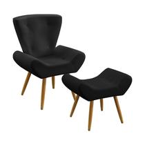 Kit Poltrona Decorativa Estofada Para Sala De Estar Polaris e Puff Polar Sued Preto Aradecor