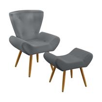 Kit Poltrona Decorativa Estofada Polaris e Puff Polar Sued Cinza Aradecor