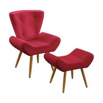 Kit Poltrona Decorativa Estofada Polaris e Puff Polar Sued Vermelho Aradecor