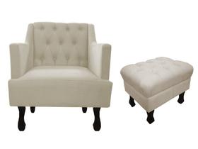 Kit Poltrona Decorativa Julia + Puff Luis Xv Suede Bege Pés Madeira Mz Decor