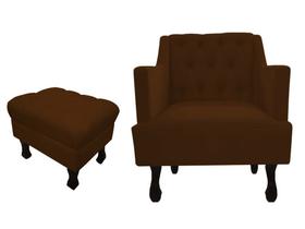 Kit Poltrona Decorativa Julia + Puff Luis Xv Suede Marrom Pés Madeira Ms Decor Kit Poltrona Decorativa Julia + Puff Luis Xv Suede Marrom Pés Madeira Ms Decor