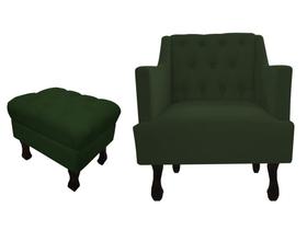 Kit Poltrona Decorativa Julia + Puff Luis Xv Suede Verde Pés Madeira Ms Decor