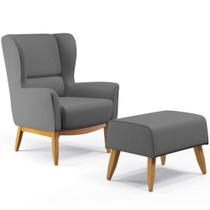 Kit Poltrona Decorativa Milena D02 com Puff Viseo Veludo Cinza C-317 - Lyam Decor Kit Poltrona Decorativa Milena D02 com Puff Viseo Veludo Cinza C-317 - Lyam Decor