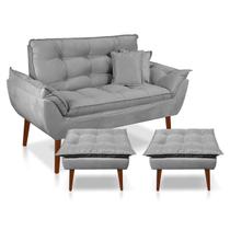 Kit Poltrona Decorativa Namoradeira 2 Puffs Opala e 2 Almofadas Suede Cinza Claro LM Decor Kit Poltrona Decorativa Namoradeira 2 Puffs Opala e 2 Almofadas Suede Cinza Claro LM Decor