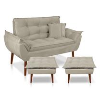 Kit Poltrona Decorativa Namoradeira 2 Puffs Opala e 2 Almofadas Suede - LM Decor