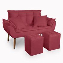 Kit Poltrona Decorativa Namoradeira 2 Puffs Quadrado e 2 Almofadas Suede - LM Decor