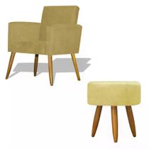 Kit Poltrona Decorativa Nina com Puff Redondo Azul Marinho