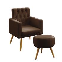 Kit Poltrona Decorativa Nina Com Rodapé E Botões Capitonê e Puff Solar Couro Artificial Marrom Aradecor Kit Poltrona Decorativa Nina Com Rodapé E Botões Capitonê e Puff Solar Couro Artificial Marrom Aradecor