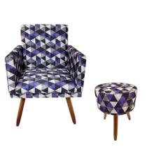 Kit Poltrona Decorativa Nina com rodapé e puff redondo Triângulo Roxo