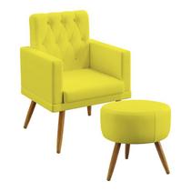 Kit Poltrona Decorativa Nina e Puff Solar Com Rodapé E Botões Capitonê Suede Amarelo Aradecor Kit Poltrona Decorativa Nina e Puff Solar Com Rodapé E Botões Capitonê Suede Amarelo Aradecor