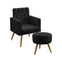 Kit Poltrona Decorativa Nina e Puff Solar Com Rodapé E Botões Capitonê Suede Preto Aradecor Kit Poltrona Decorativa Nina e Puff Solar Com Rodapé E Botões Capitonê Suede Preto Aradecor