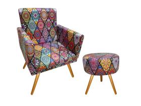 Kit Poltrona Decorativa Nina + Puff Redondo Suede Mandala Vermelho Pés Madeira Ms Decor Kit Poltrona Decorativa Nina + Puff Redondo Suede Mandala Vermelho Pés Madeira Ms Decor