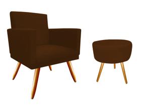 Kit Poltrona Decorativa Nina + Puff Redondo Suede Marrom Pés Madeira Mz Decor Kit Poltrona Decorativa Nina + Puff Redondo Suede Marrom Pés Madeira Mz Decor