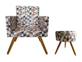 Kit Poltrona Decorativa Nina + Puff Redondo Suede Triângulo Bege Pés Madeira Ms Decor Kit Poltrona Decorativa Nina + Puff Redondo Suede Triângulo Bege Pés Madeira Ms Decor