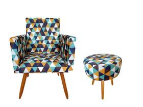 Kit Poltrona Decorativa Nina + Puff Redondo Suede Triângulo Laranja Pés Madeira Ms Decor