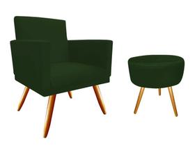 Kit Poltrona Decorativa Nina + Puff Redondo Suede Verde Pés Madeira Mz Decor Kit Poltrona Decorativa Nina + Puff Redondo Suede Verde Pés Madeira Mz Decor