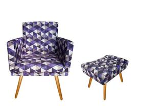 Kit Poltrona Decorativa Nina + Puff Retangular Suede Triângulo Roxo Pés Madeira Ms Decor Kit Poltrona Decorativa Nina + Puff Retangular Suede Triângulo Roxo Pés Madeira Ms Decor
