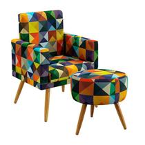 Kit Poltrona Decorativa Nina Rodapé com Puff Solar Sued Estampado Colorido Aradecor Kit Poltrona Decorativa Nina Rodapé com Puff Solar Sued Estampado Colorido Aradecor