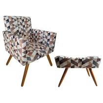 Kit Poltrona Decorativa Nina S/R + Puff Banqueta Retangular Triângulo Bege