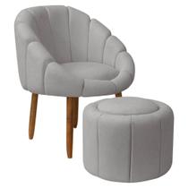 Kit Poltrona Decorativa Orgânica com Puff Flora Fixa Bouclê