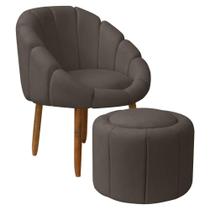 Kit Poltrona Decorativa Orgânica com Puff Flora Fixa Bouclê