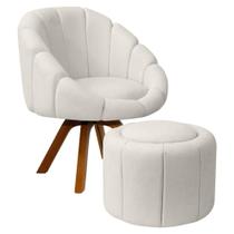 Kit Poltrona Decorativa Orgânica Flora Base Giratória com Puff Bouclê - SOFA STORE