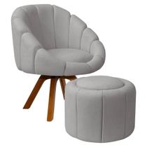 Kit Poltrona Decorativa Orgânica Flora Base Giratória com Puff Bouclê - SOFA STORE Kit Poltrona Decorativa Orgânica Flora Base Giratória com Puff Bouclê - SOFA STORE