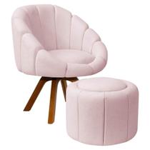 Kit Poltrona Decorativa Orgânica Flora Base Giratória com Puff Bouclê - SOFA STORE Kit Poltrona Decorativa Orgânica Flora Base Giratória com Puff Bouclê - SOFA STORE