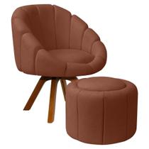 Kit Poltrona Decorativa Orgânica Flora Base Giratória com Puff Bouclê - SOFA STORE Kit Poltrona Decorativa Orgânica Flora Base Giratória com Puff Bouclê - SOFA STORE