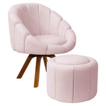 Kit Poltrona Decorativa Orgânica Flora Base Giratória com Puff Bouclê - SOFA STORE