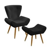 Kit Poltrona Decorativa Polaris e Puff Polar Couro Preto Aradecor