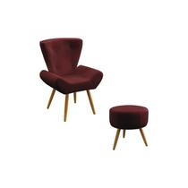 Kit Poltrona Decorativa Polaris e Puff Solar Sued Bordô Aradecor